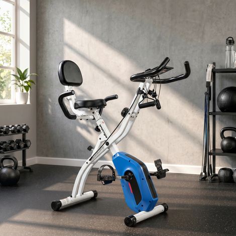 Vélo d'Appartement Pliable Vélo de Fitness 4 en 1 Silencieux Connecté Kinomap Bluetooth et Zwift 105x53,5x109cm Bleu (1/5)