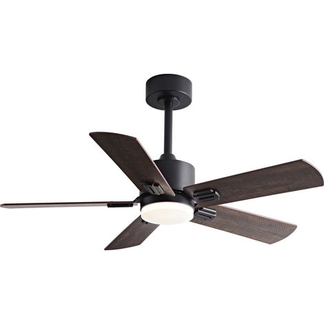Ventilador de techo 42 pulgadas con LED, mando a distancia, 6 velocidades reversibles y estructura de metal y madera negra (1/5)