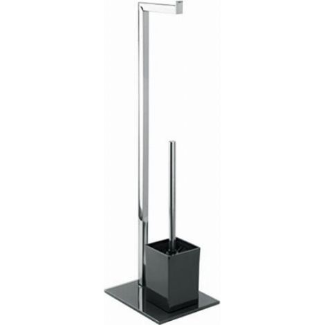 MSV MS075 - Set da bagno portascopino e portarotolo, con supporto in acciaio inox, colore: nero (1/5)