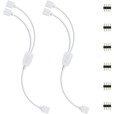 Kit de connecteurs pour rubans LED, 2 répartiteurs de rubans LED 4 broches (1 vers 2), connecteur 4 broches pour rubans LED RGB 5050, 3528 et 2835, accessoires de bricolage (1/5)