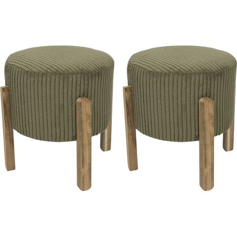 Lot de 2 Tabourets - HOME DECO FACTORY - Scott - Côtelés - Empilables - Verts (1/4)