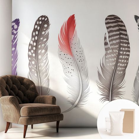 Papier peint intissé pour salon chambre à coucher peint imprimé Installation facile - Colle incluse gratuite Plumes à motifs 250x250 cm (1/5)