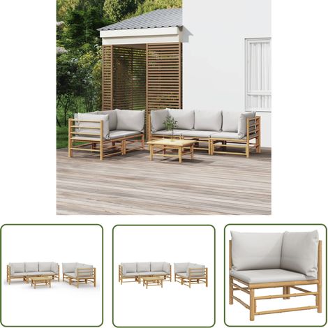 The Living Store Salon de jardin 6 pcs avec coussins gris clair bambou - Salon De Jardin - Mobilier De Jardin - Ensemble Salon - Meubles En Bambou - Set De Salon Extérieur (1/5)