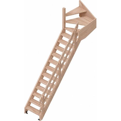 Escalier bois 15 marches - Hauteur à franchir 3.20m - Largeur 0,70m - Main-courante à gauche - ALSACE-LGH-320-MC