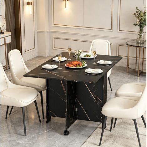 Tavolo da pranzo pieghevole 120x80x73 cm in truciolare nero salvaspazio - MEUBLIV (1/5)
