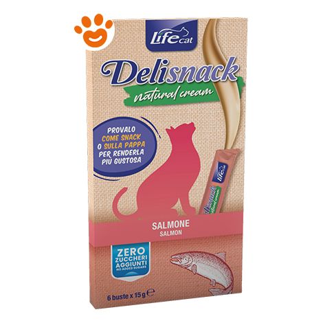 Life Cat Delisnack Natural Cream Salmone - Confezione 6×15 Gr - Snack