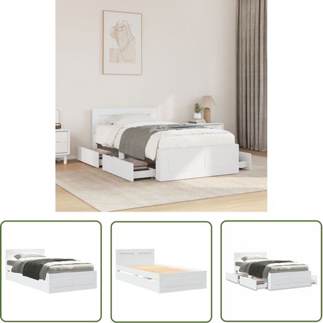 vidaXL Cadre de lit avec tête de lit sans matelas blanc 100x200 cm (1/5)