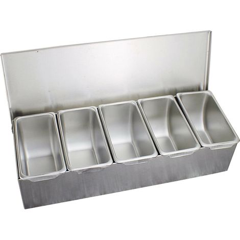 Zutatenbehälter Beilagenbehälter Zutatenbox mit 5 Einsätze Gastronomie Obstbox Obstkiste Gewürzbox Barbehälter Kit Edelstahl