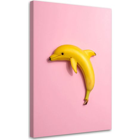 Tableau déco Banane dauphin sur fond rose abstraction 60x90 (1/4)