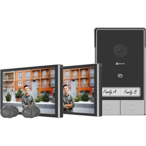 Ezviz HP7 2 Family Kit Videoportero Bifamiliar – 2 Pantallas Táctiles de 7" 2K, Negro/Plata (1/4)