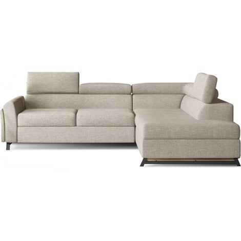 Canapé angle droit convertible tissu beige clair avec têtières réglables Nikos 265cm (1/5)