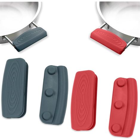 2 Paires Poignées en Silicone, Maniques Cuisine en Silicone, Protège-Mains pour Casseroles, Amovibles Universelles, Maniques Résistants à la Chaleur pour Fours et Poêles (Gris et Rouge) (1/5)