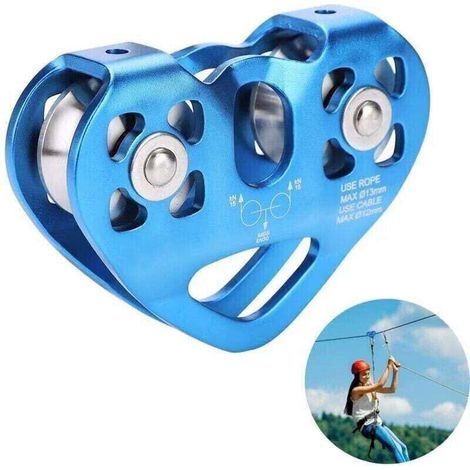 Poulie Tandem Speed ​​Double Trolley Sauvetage Escalade Double Poulie avec , XU,Roulement à Billes Rock/ Simple Poulie Aluminium Fixe Eye Escalade Poulie, Bleu - KZQ