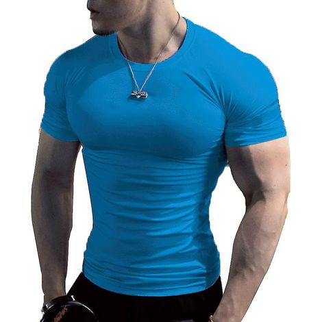 Kurzarm-T-Shirt für Herren im Bodybuilding-Stil, trendig, Hipster-Look – Größe L – Königsblau