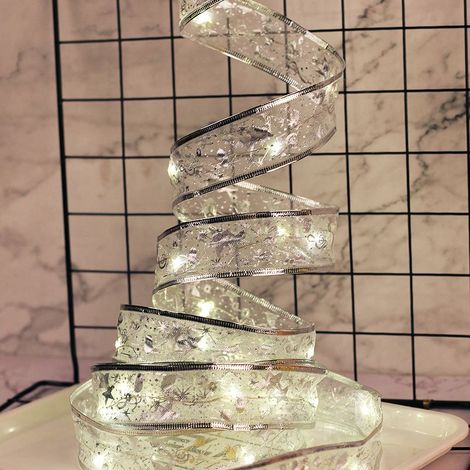 Intérieur Guirlandes Lumineuses à Ruban Brillant Lumières de Noël à LED de 13 pi,Ruban Lumineux Décoration pour Arbre de Noël,Nud en Dentelle DIY à Piles Décor de Noël Sapin Vacances Intérieur Extérie