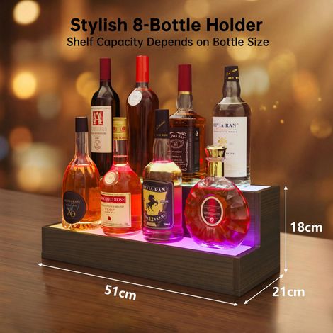 Mensola espositiva per bottiglie di liquore con luci LED, mensola da bar da 51 cm, mensola per bottiglie illuminata fai-da-te con app e telecomando, supporto autoportante a 2 gradini per bottiglie per (1/5)