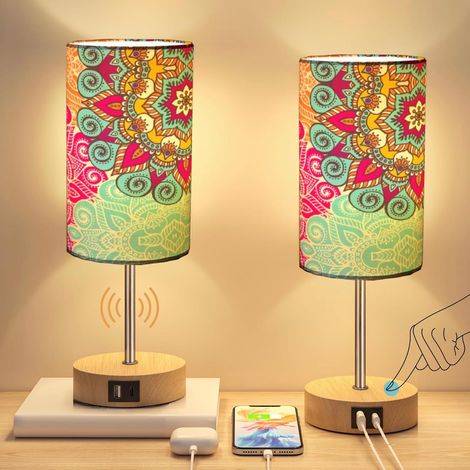 Lot de 2 Lampes de Chevet Tactiles LED avec USB, Petite Lampe de Table Moderne, 3 Intensités, Lampe pour Chambre Adulte ou Salon, Ampoules Incluses, Coffret Cadeau Premium (2 pièces Bohème) (1/5)