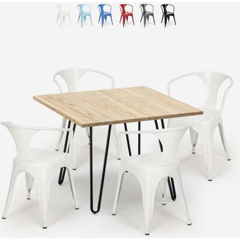 juego mesa 80 x 80 cm diseño industrial 4 sillas estilo bar cocina reims light - Blanco (1/5)
