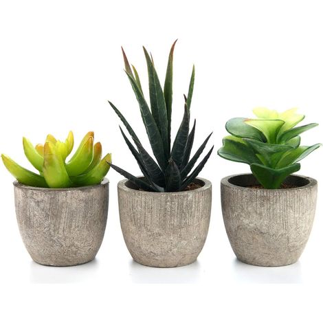 Ensemble de 3 mini plantes succulentes artificielles, bonsaïs artificiels décoratifs avec pot, idéal pour la décoration de balcon, bureau ou salle de bain. (1/5)