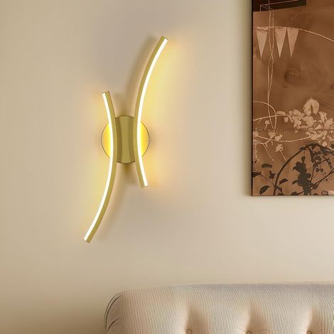 COMELY® Applique LED dorata, lampada da parete interna LED 20W bianco caldo 3000K, moderna lampada da parete curva lunga per soggiorno, camera da letto, corridoio, 44CM [classe energetica E] (1/5)