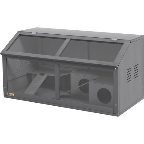 Cage pour hamster nain en bois, avec pont suspendu, échelles et cabane, dimensions 84 x 45 x 44 cm Couleur gris (1/5)
