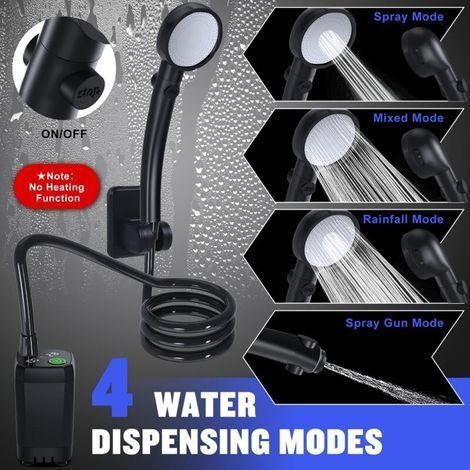 Camping-Duschset, tragbare Dusche, wiederaufladbare elektrische Duschpumpe mit Smart-Display und 4-Modus-Duschkopf (1/3)