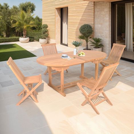 Table de jardin extensible 180-240 + 4 chaises pliantes teck - GARDENA