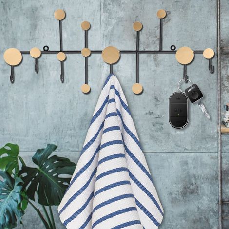 Porte-manteau mural - Organiseur d'habits avec crochets pour vêtements, sacs et chapeaux - Support de rangement en fer 58x24cm - Garniture de décoration pour salle de bain, toilette, salon et hall (1/5)