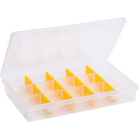 Bac de rangement 3 compartiments – Couvercle transparent avec fermeture par clips – Dimensions H 4,6 x L 29 x P 18,5 cm – Pour petites pièces et accessoires – Allit (1/4)
