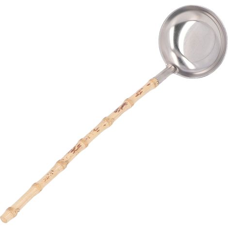 Feuerfeste Fonduekelle aus Edelstahl mit Wärmeisolierung, Fonduekelle mit langem Griff, Suppenlöffel mit Bambusgriff (1/5)