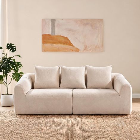 Canapé beige en chenille Polyester 225 x 93 x 83 cm (1/5)