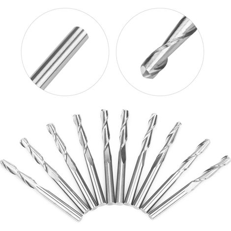 10 Pièces Fraises en Carbure à Bout Sphérique Double Coupe 3.175 x 17mm pour CNC