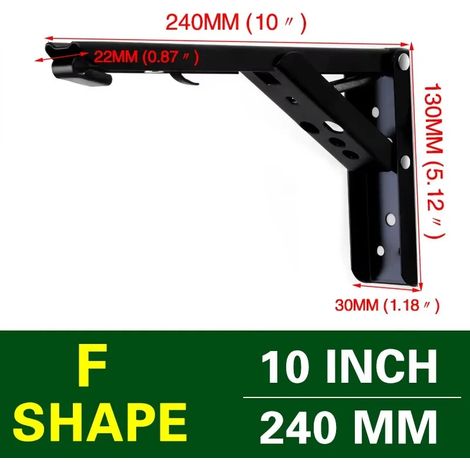 (Noir 25 cm - 2 pièces) Support d'étagère pliable (2 pièces) avec charnière autobloquante à 90° pour fixation murale, support de table flottante pliable (1/5)