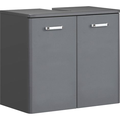 Waschbeckenunterschrank 60 cm breit QUITO-66 in anthrazit Hochglanz, B/H/T: ca. 60/53/33 cm (1/4)