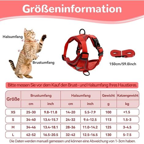 Adjustable Cat Harness Cat Harness with Leash Soft Cat Harness Chest Harness for Cat Puppy Cat Harness Red S (1/4)