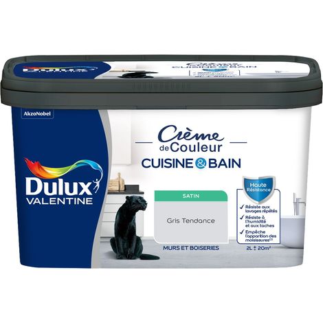 Dulux Valentine Peinture Intérieure Crème de Couleur Cuisine et Salle de bain - Satin Gris Tendance 2 L