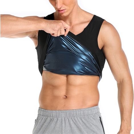 Gilet de sudation homme, body shaper sculptant, gaine ventrale chauffante, veste sauna fitness, ajustable taille unique, noir, transpirer pendant le sport, perte de poids rapide, confortable et respir (1/5)