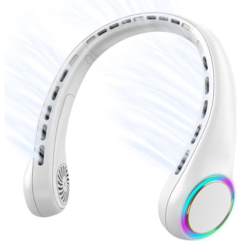 Tragbarer, per USB aufladbarer Nackenventilator, leise und zum Aufhängen beim Sport geeignet, mit farbigen Lichtern, kleiner, klingenloser Ventilator (1/5)