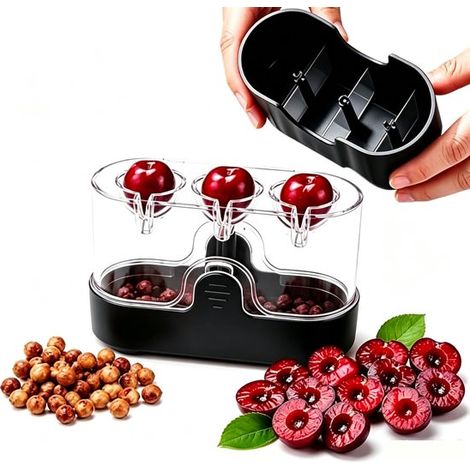 Dénoyauteur à cerises - Outil à dénoyauter - Dénoyauteur à bouton-poussoir - Conception à trois fossettes - Avec protection anti-éclaboussures - Dénoyauteur rapide - Aide de cuisine - Dénoyauteur à fr (1/5)