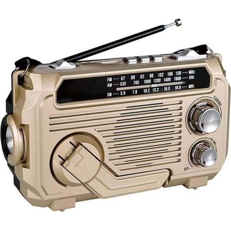 Radio FM/AM/SW con energía solar, receptor de emergencia con manivela, Bluetooth 5.2, compatible con USB/TF, color oro-crezuo.-Crezuo