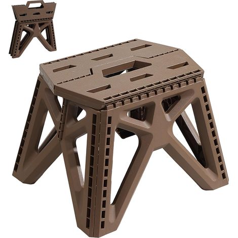 Sgabello pieghevole da 23 cm - Antiscivolo - Supporta fino a 200 kg - Salvaspazio - Ideale per cucina, bagno e campeggio (Marrone) (1/4)