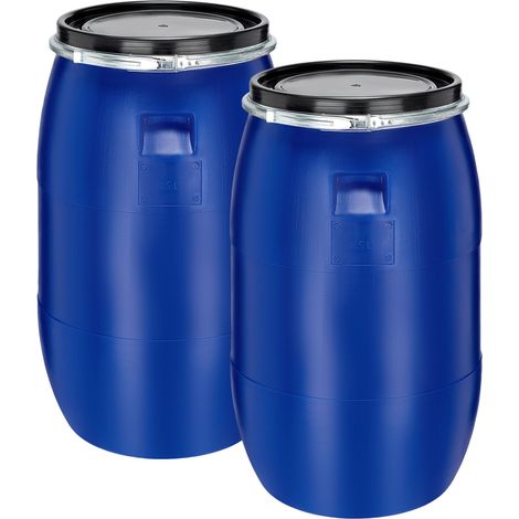 Garronda Set 2x 85 Liter Deckelfass Weithalsfass aus HDPE Regenfass für Garten Fass Futtertonne Wasserbehälter Universalfass Wasserfass Regentonne Lebensmittelfass Wassertank GD-0128, Blau