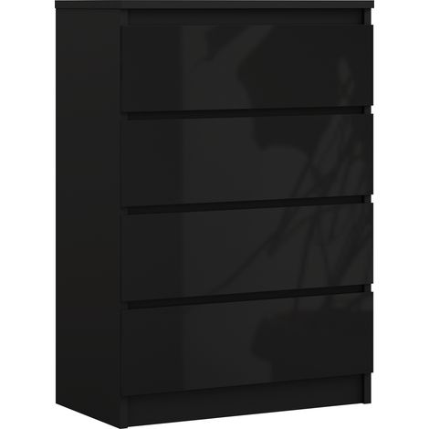 Commode 4 Tiroirs, Noir Mat / Noir Brillant, 70 x 39 x 101 cm (1/5)