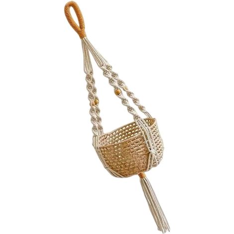 Macramé avec pompons en corde tressée, filet suspendu pour pots de fleurs et objets décoration (1/5)