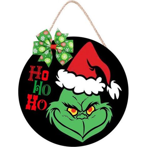 Panneau Porte De Noël En Bois - Décoration Arbre De Noël Suspendue - Thème Grinch - Personnalisable - 1 Pièce (1/4)