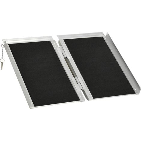 Rampa per Sedia a Rotelle Pieghevole con Guide Laterali, in Lega di Alluminio, 61x72 cm, Argento e Nero