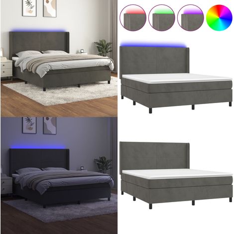 Sommier à lattes de lit matelas et LED Gris foncé 180x200 cm - Lit Capitonné - Lit Design - Lit Velours - Lit Avec Éclairage Led - Sommier Tapissier - Home & Living (1/5)