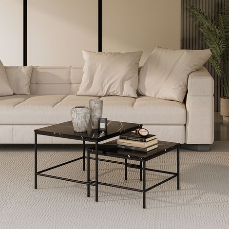 Couchtisch-Set Ramio, Schwarzer Marmor, 60 x 60 cm 2 Teile, Vicco