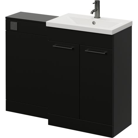 Napoli 390 Matt Black 1100mm 2 Door Vanity Unit Toilet Suite with Glide Basin - 1100mm - Gunmetal Grey 160mm HandleWithout Kingston Toilet Pan