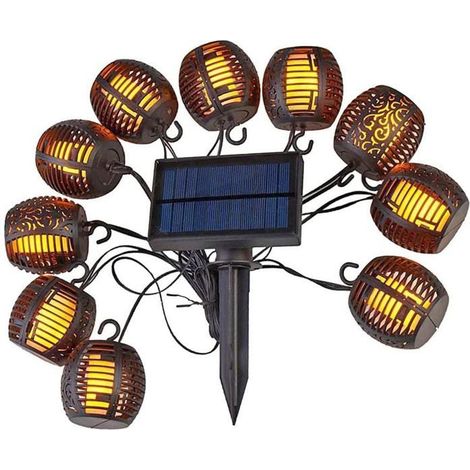 lampes de lanterne à flamme suspendus Lumières de fée à LED solaire lumières à cordes extérieures deco eclairage noir